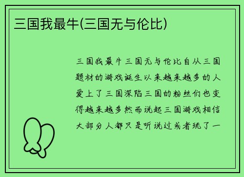 三国我最牛(三国无与伦比)